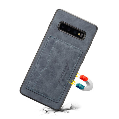 Horizontal Card Holder Galaxy S10 5G Back Cover Retro Leather Magnetic Stand