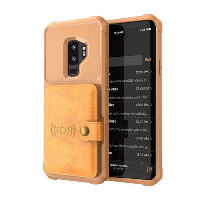 Built-in Metal Magnetic Iron Stand Galaxy S9+ TPU Cover with Leather Card Holder