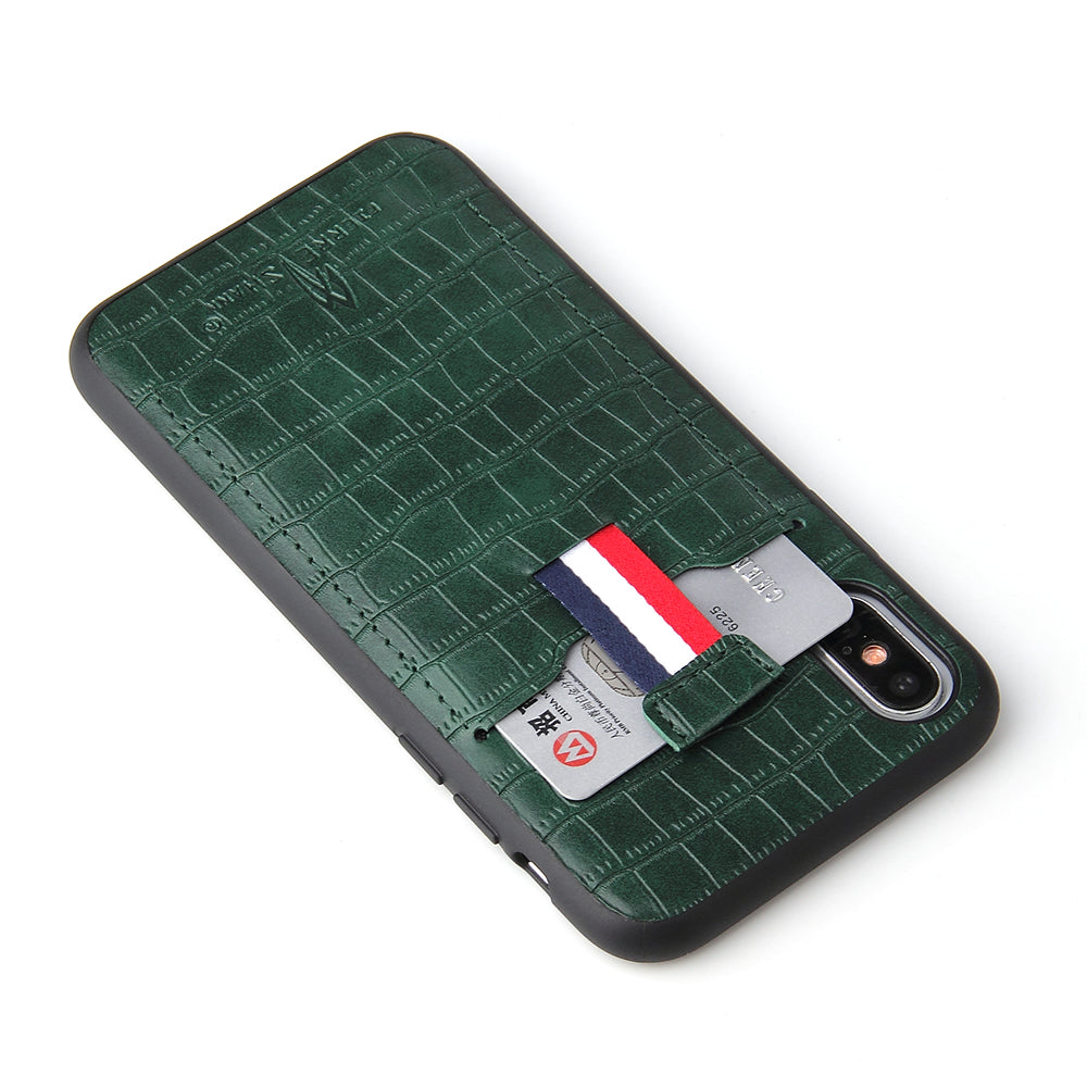 Crocodile Leather iPhone X Xs Cover Business Card Holder Deluxe