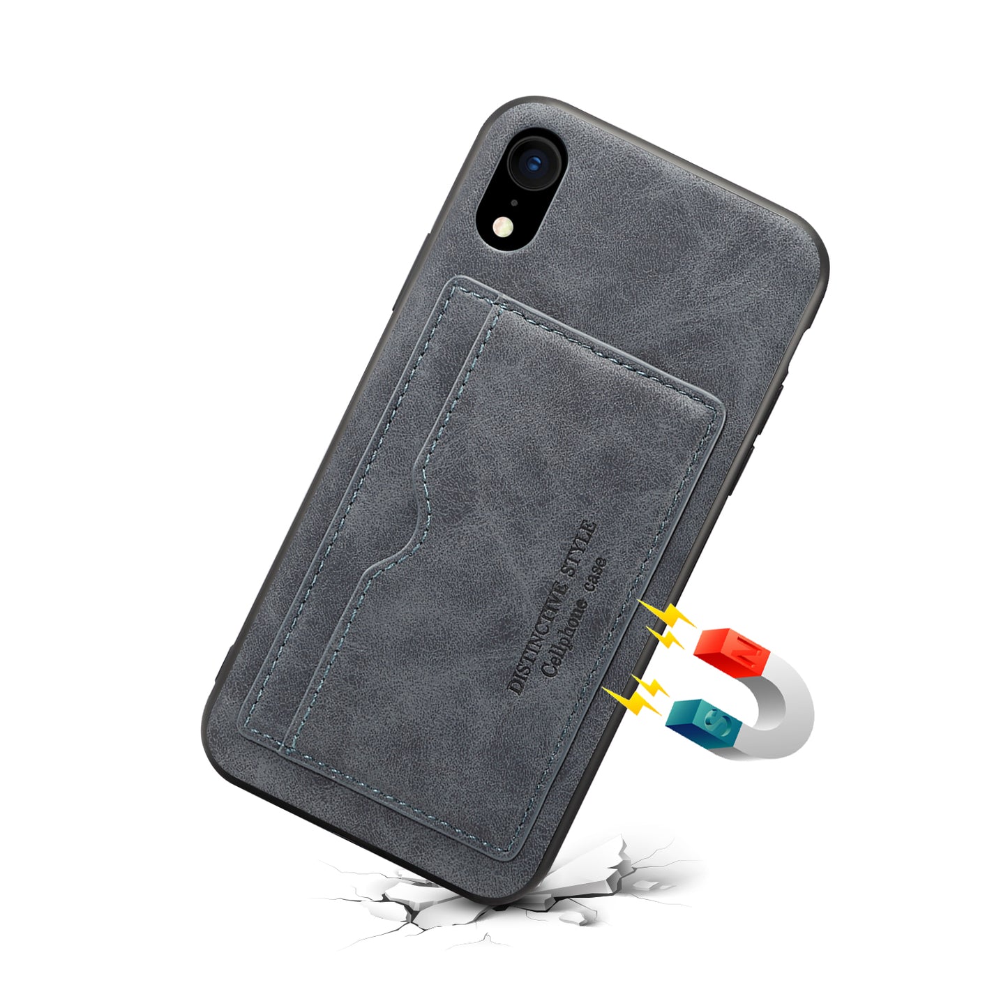 Horizontal Card Holder iPhone XR Back Cover Retro Leather Magnetic Stand