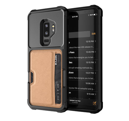 Car Magnetism Galaxy S9+ TPU Cover with Leather Card Holder Slim