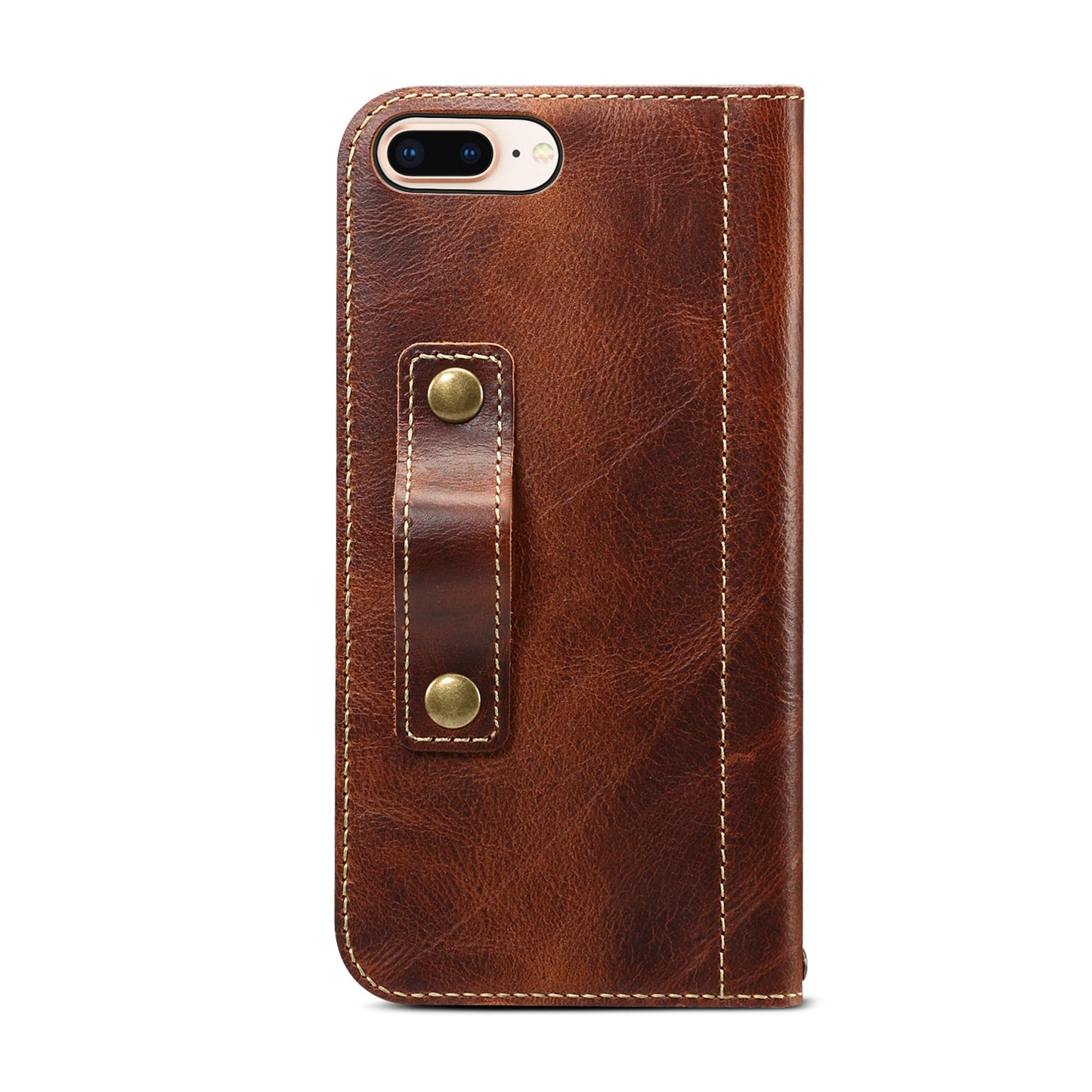 Waxed Cowhide Leather iPhone 8 Plus Magnetic Buckle Case Wallet Stand