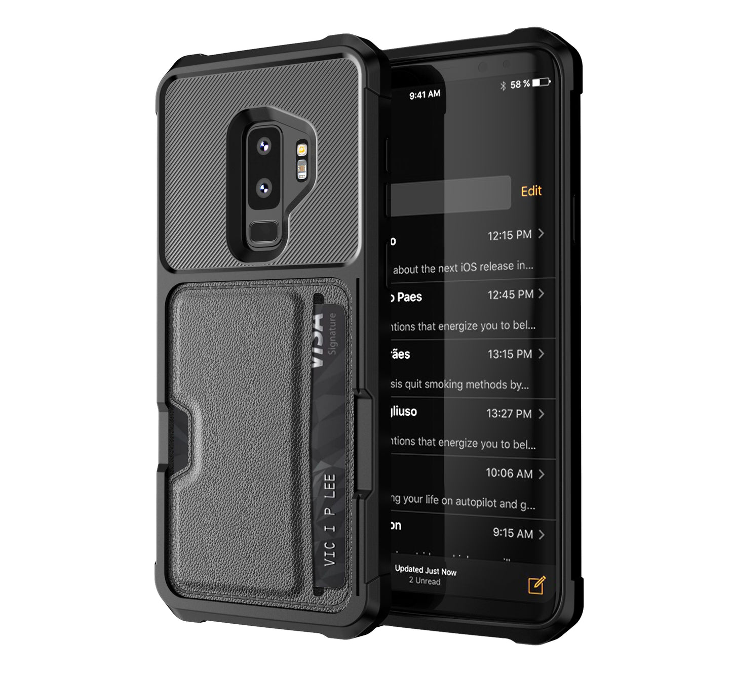 Car Magnetism Galaxy S9+ TPU Cover with Leather Card Holder Slim