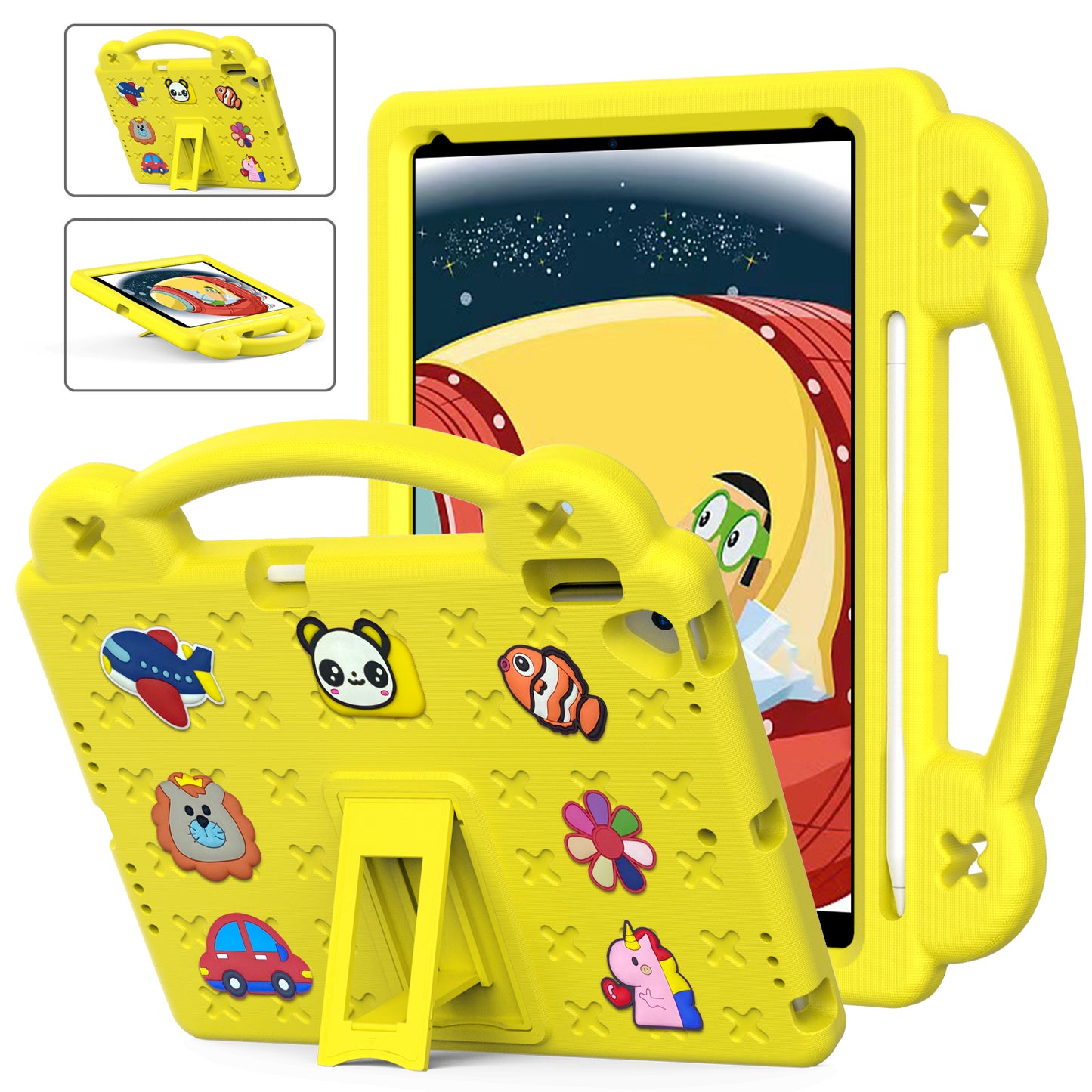 Berenstain Bear iPad 9 EVA Case Children's Cartoon Flat Kickstand DIY Hand Holder