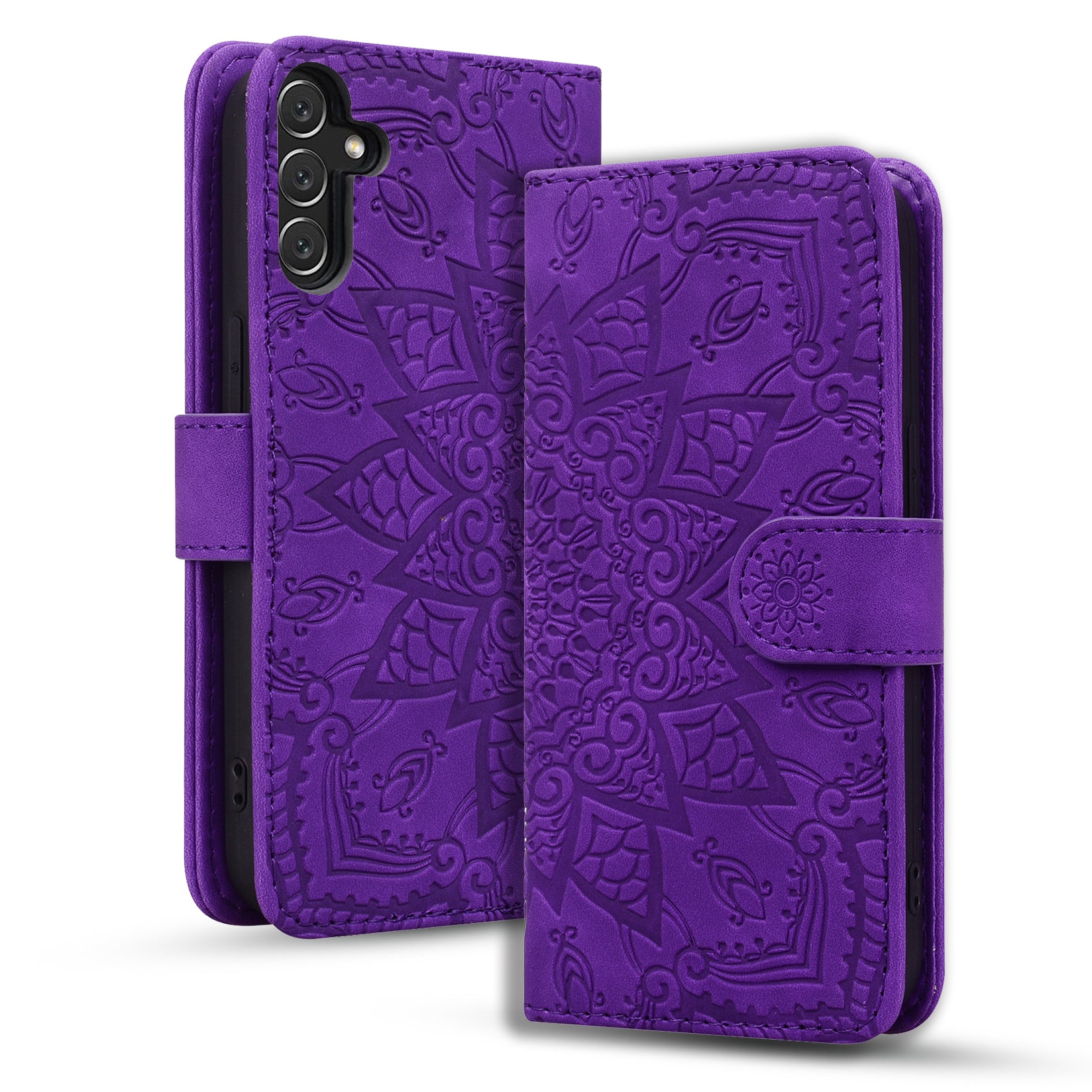 Double Hem Galaxy S23+ Leather Case Embossing Sunflower Wallet Foldable Stand