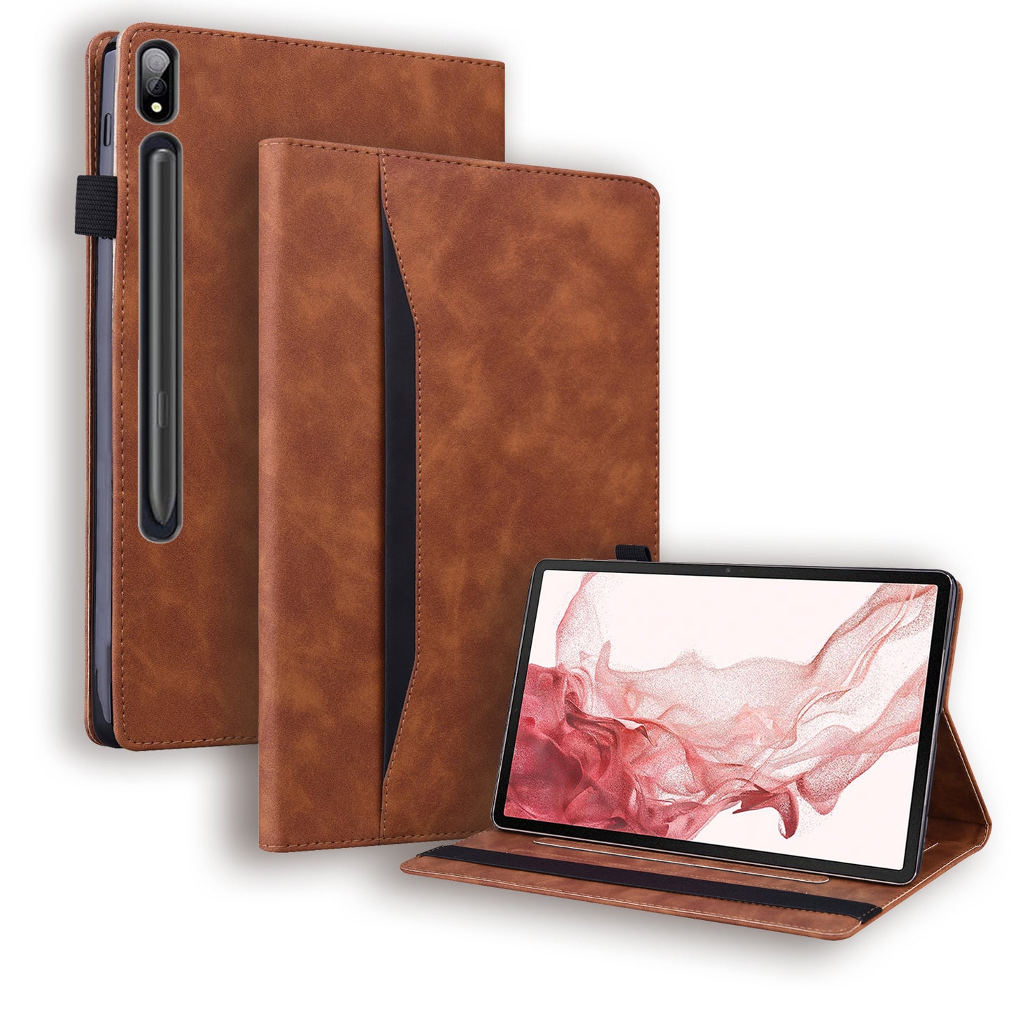 Business Stitching Galaxy Tab S8 Leather Case Homochromatic Retro Wallet Stand