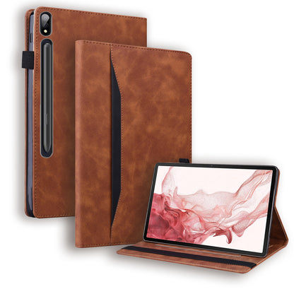 Business Stitching Galaxy Tab S8 Leather Case Homochromatic Retro Wallet Stand