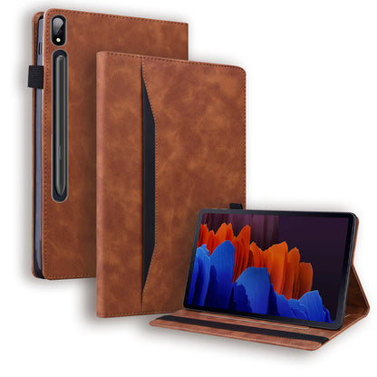 Business Stitching Galaxy Tab S7 Leather Case Homochromatic Retro Wallet Stand