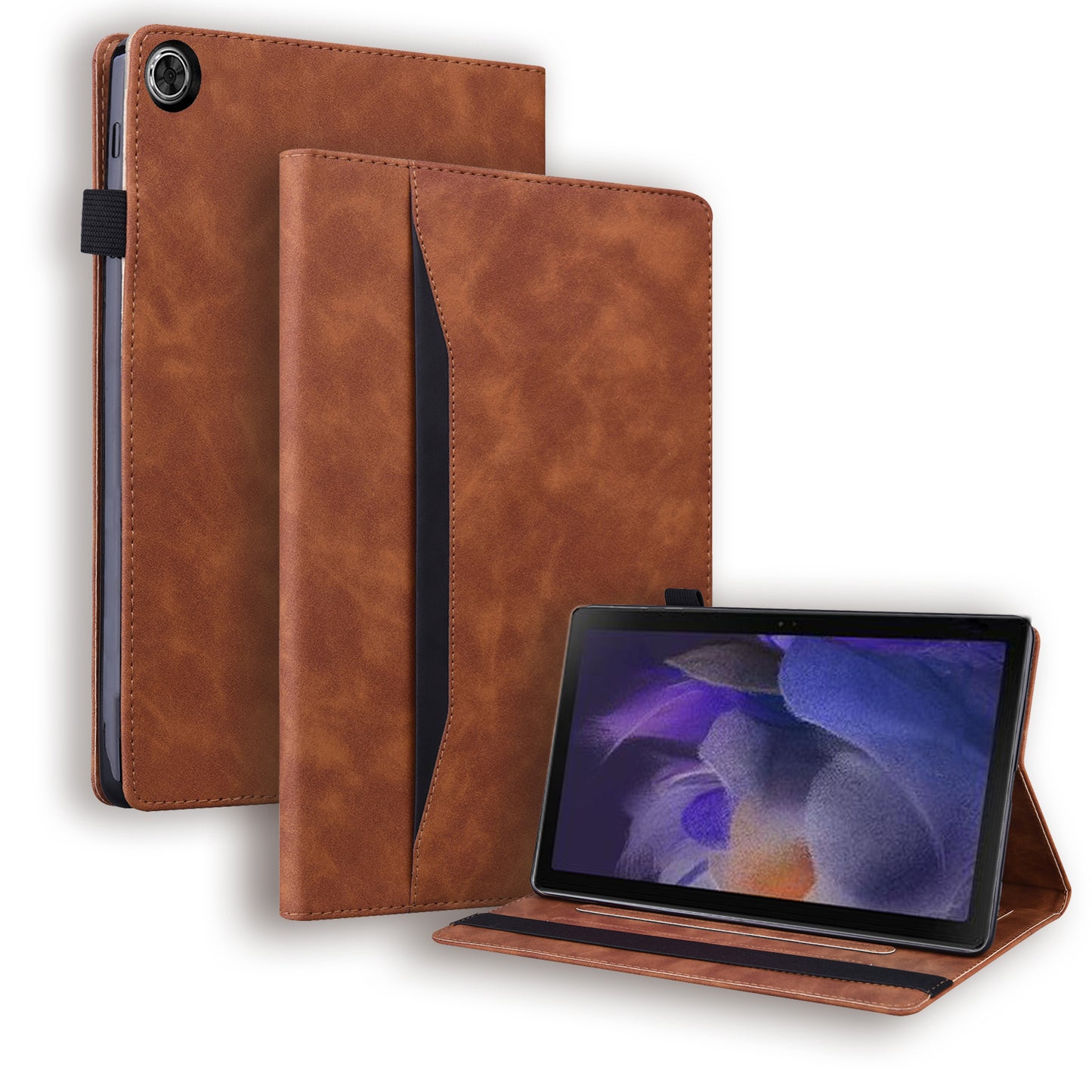 Business Stitching Galaxy Tab A8 Leather Case Homochromatic Retro Wallet Stand