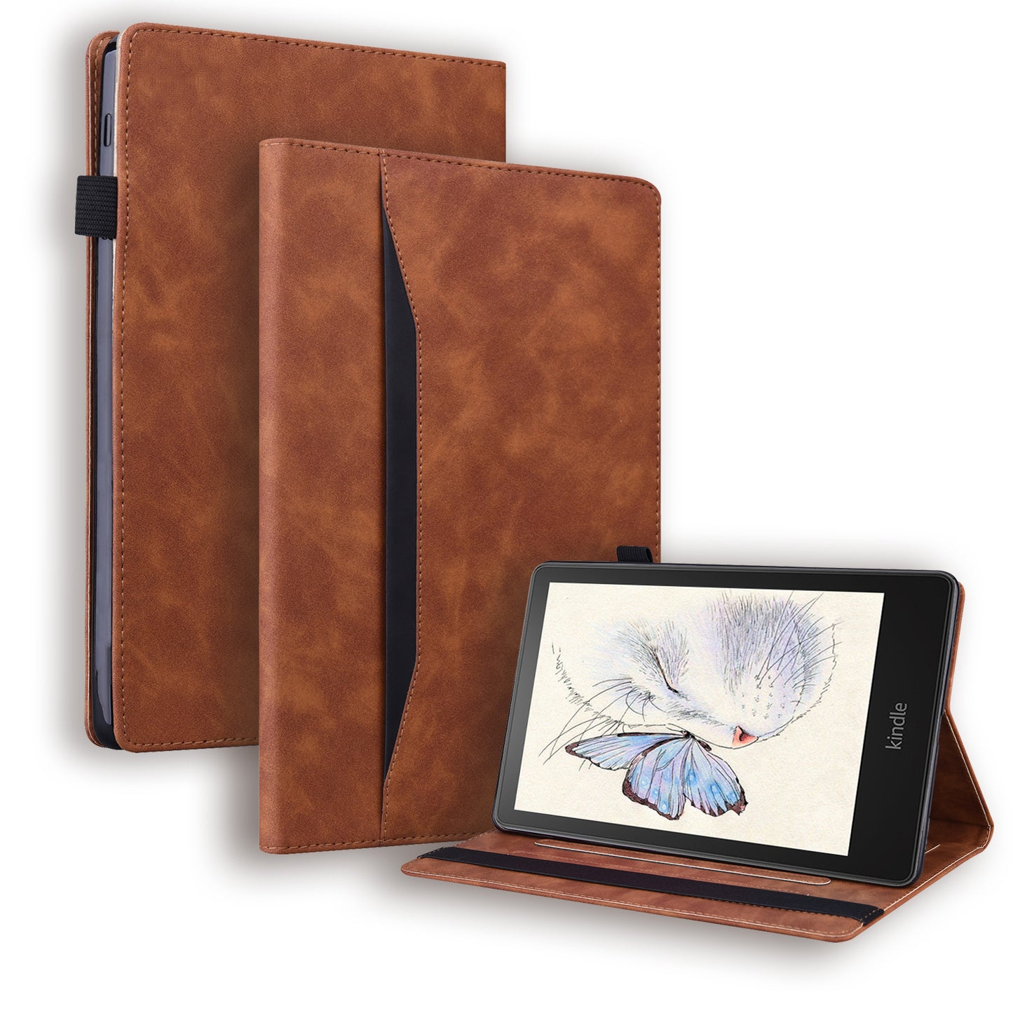 Business Stitching Kindle Paperwhite (2021) Leather Case Retro Wallet Stand