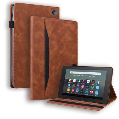 Business Stitching Kindle Fire 7 (2022) Leather Case Homochromatic Retro Wallet Stand