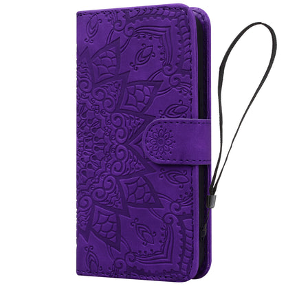 Double Hem iPhone 15 Pro Max Leather Case Embossing Sunflower Wallet Foldable Stand