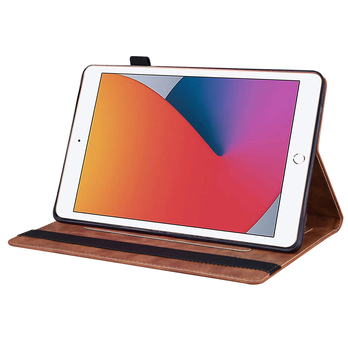 Business Stitching iPad 8 Leather Case Homochromatic Retro Wallet Stand