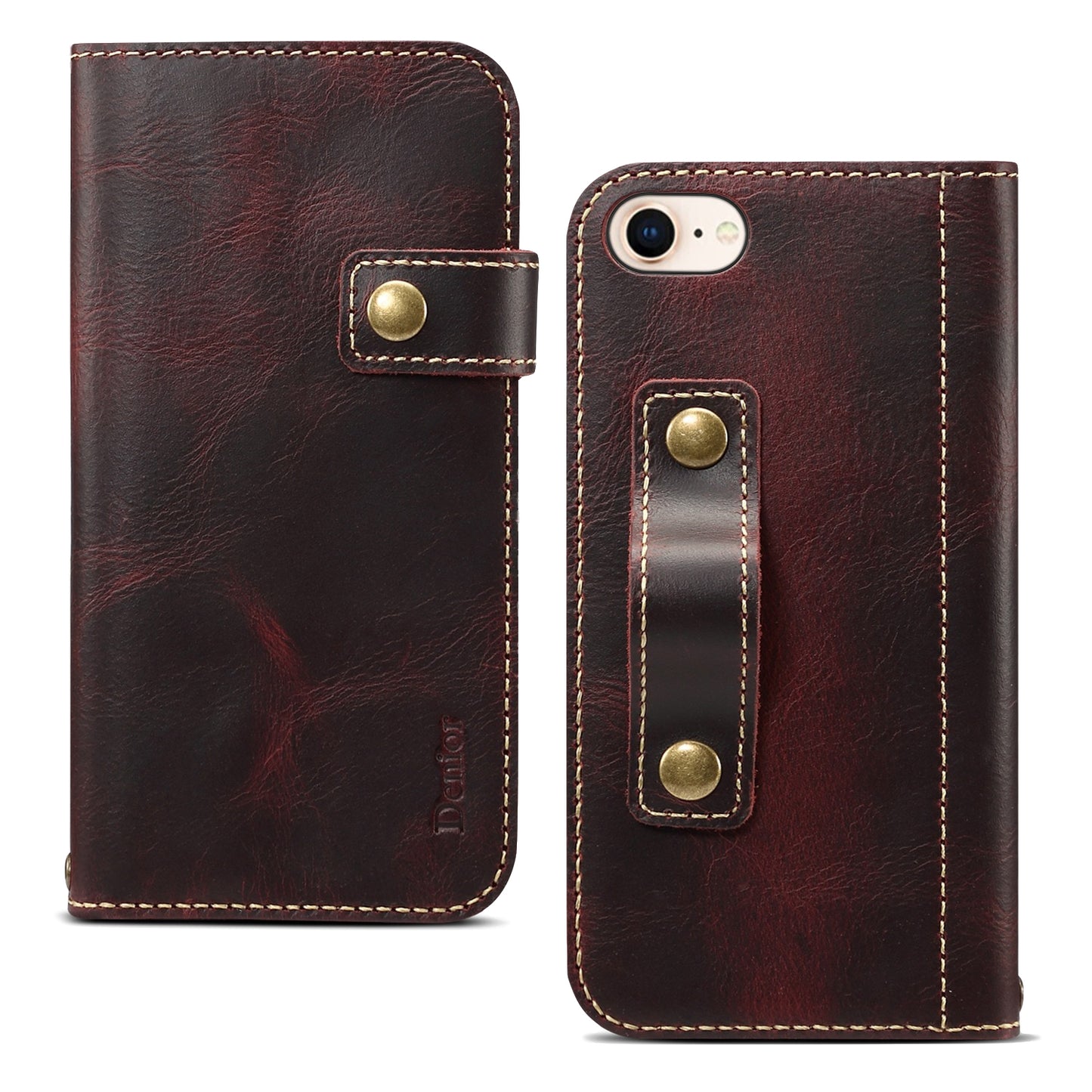 Waxed Cowhide Leather iPhone SE 2020 Magnetic Buckle Case Wallet Stand