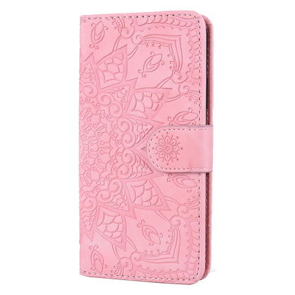 Double Hem iPhone 11 Pro Max Leather Case Embossing Sunflower Wallet Foldable Stand