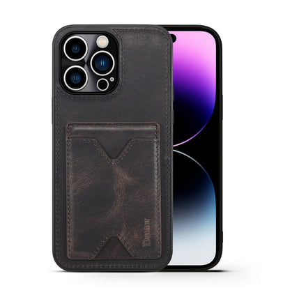 Waxed Cowhide Leather iPhone 13 Pro Wallet Cover Verticle Magnetic Kickstand