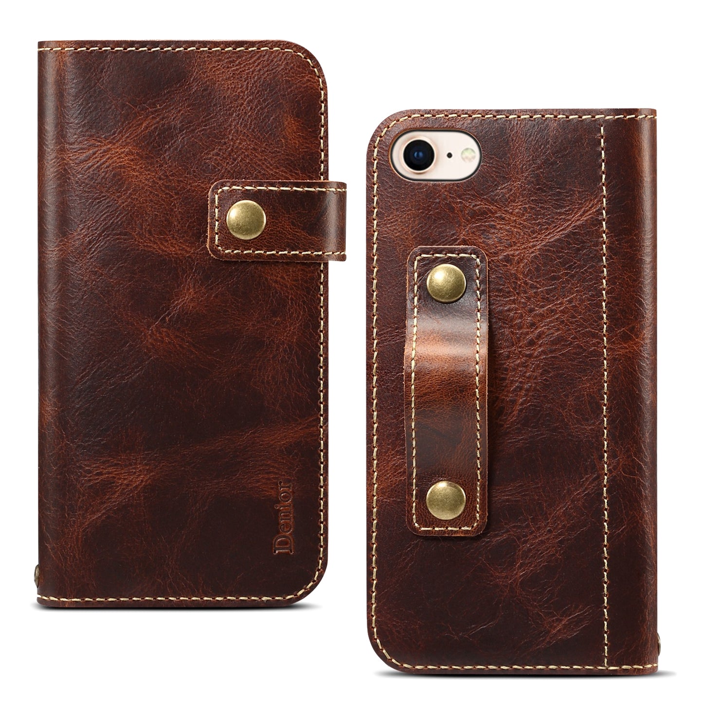 Waxed Cowhide Leather iPhone SE 2020 Magnetic Buckle Case Wallet Stand