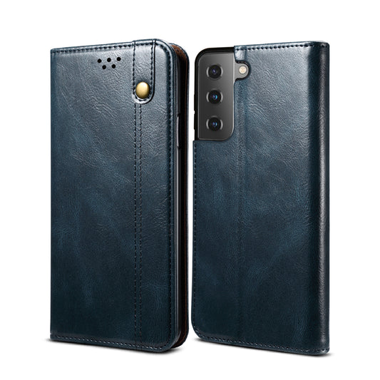 Oil Wax Leather Galaxy S21+ Case Magnetic Wallet Stand Slim Classical