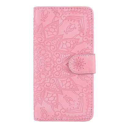 Double Hem Galaxy A50s Leather Case Embossing Sunflower Wallet Foldable Stand