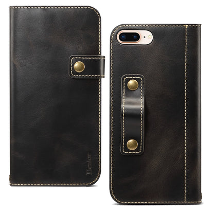 Waxed Cowhide Leather iPhone 8 Plus Magnetic Buckle Case Wallet Stand