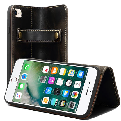 Waxed Cowhide Leather iPhone SE 2022 Magnetic Buckle Case Wallet Stand