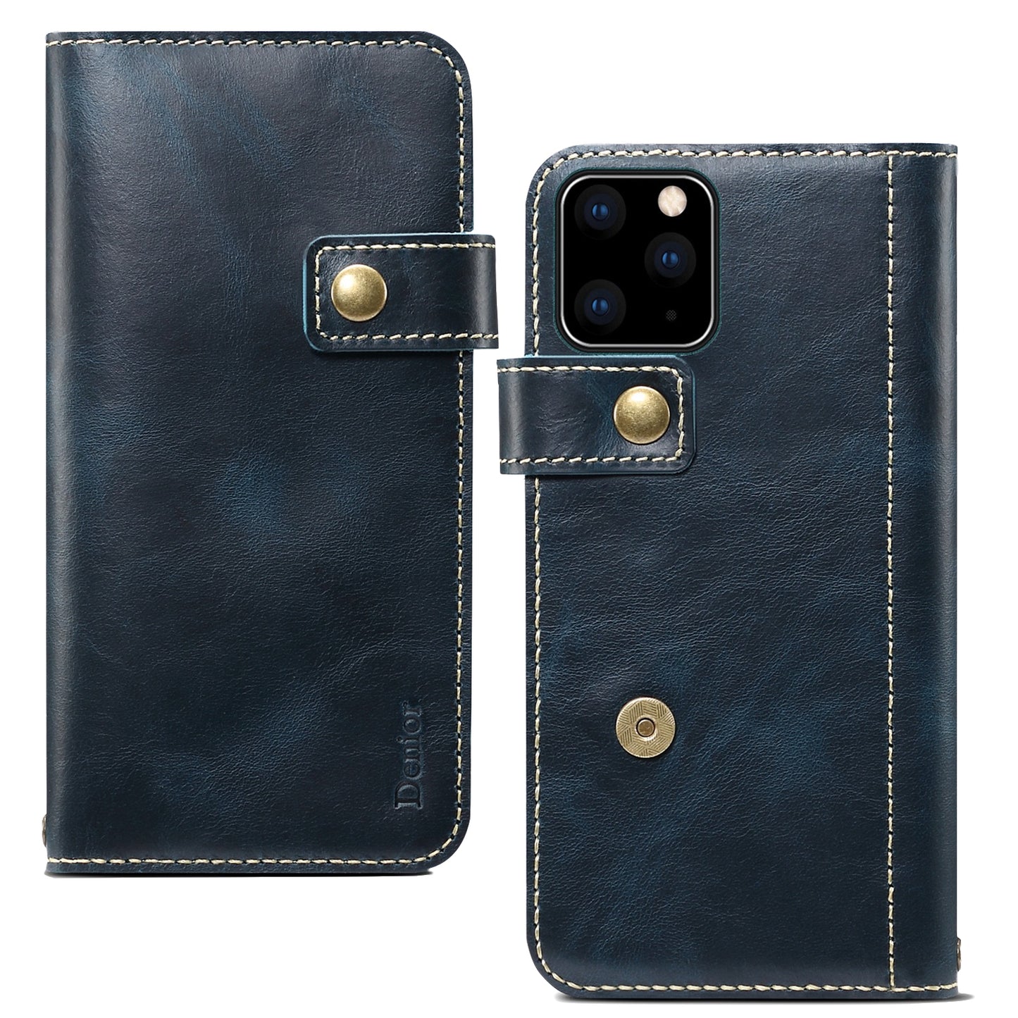 Waxed Cowhide Leather iPhone 11 Pro Magnetic Buckle Case Wallet Stand