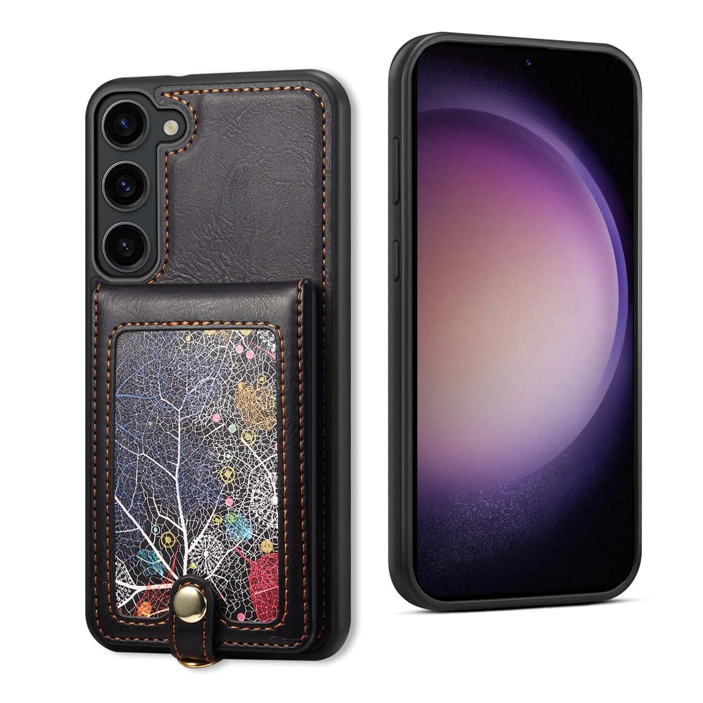 Interstellar Expanse Galaxy S23 Leather Cover Flip Wallet Stand with Shoulder Strap