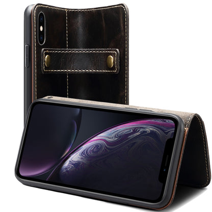 Waxed Cowhide Leather iPhone XR Magnetic Buckle Case Wallet Stand