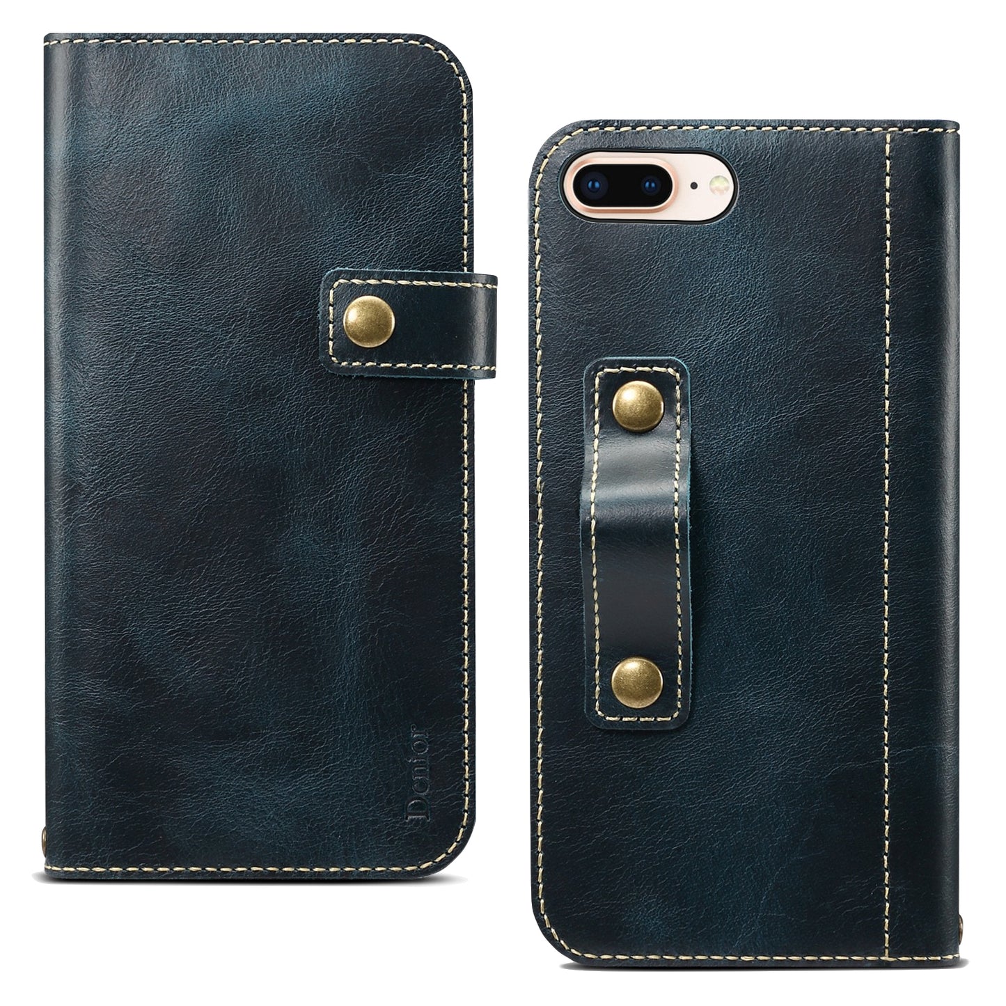 Waxed Cowhide Leather iPhone 8 Plus Magnetic Buckle Case Wallet Stand