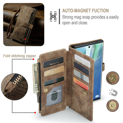 Multi-card Zipper Galaxy Note20 Ultra Leather Case Double Fold Stand with Hand Strap