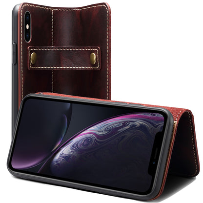 Waxed Cowhide Leather iPhone XR Magnetic Buckle Case Wallet Stand