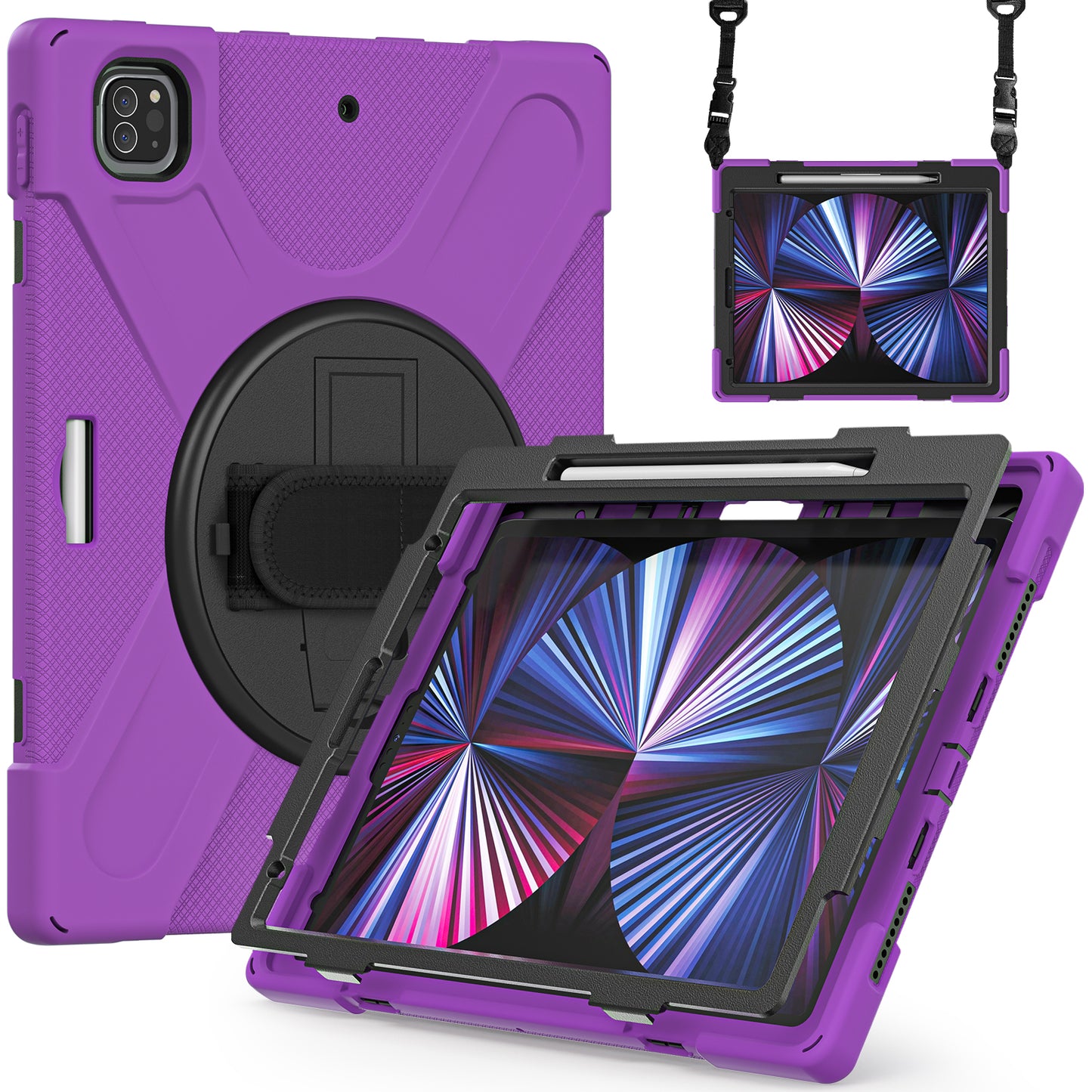 Pirate King iPad Pro 12.9 (2020) Case 360 Rotating Stand with Hand Holder Shoulder Strap