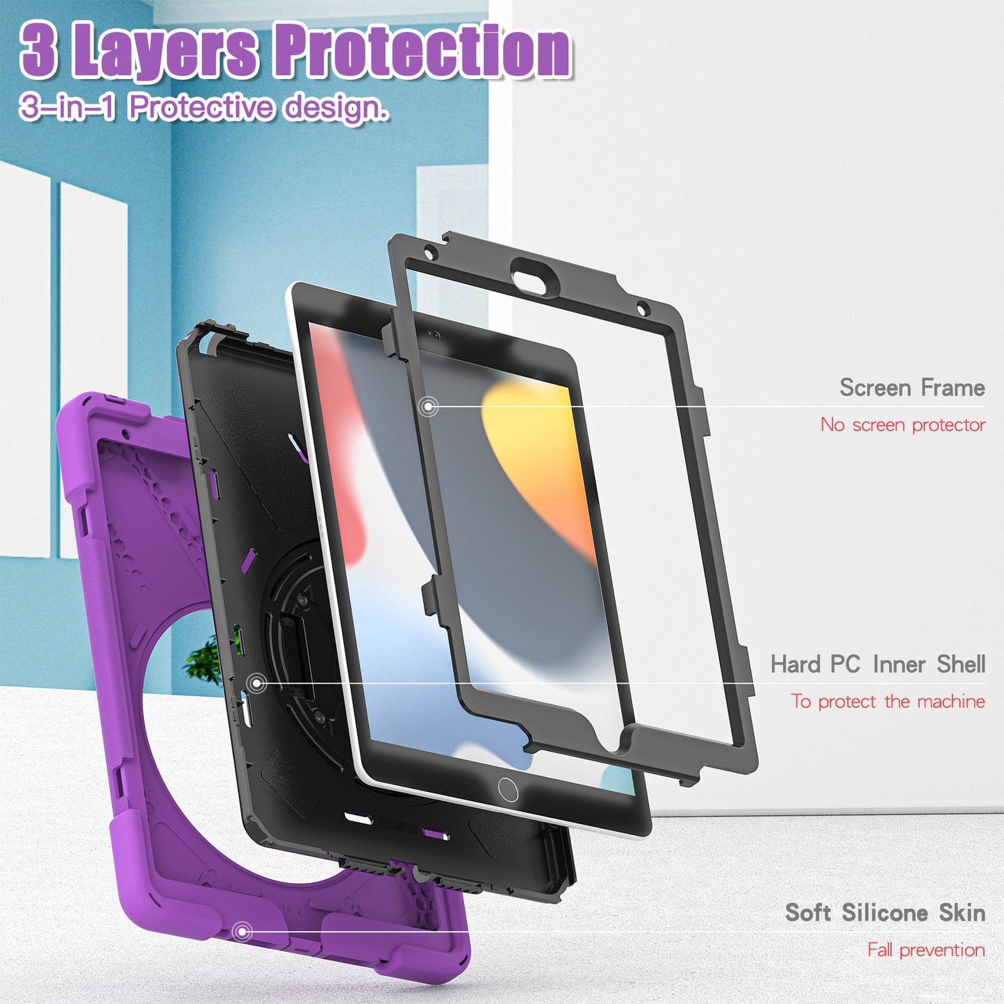 Pirate King iPad 7 Case 360 Rotating Stand with Hand Holder Shoulder Strap