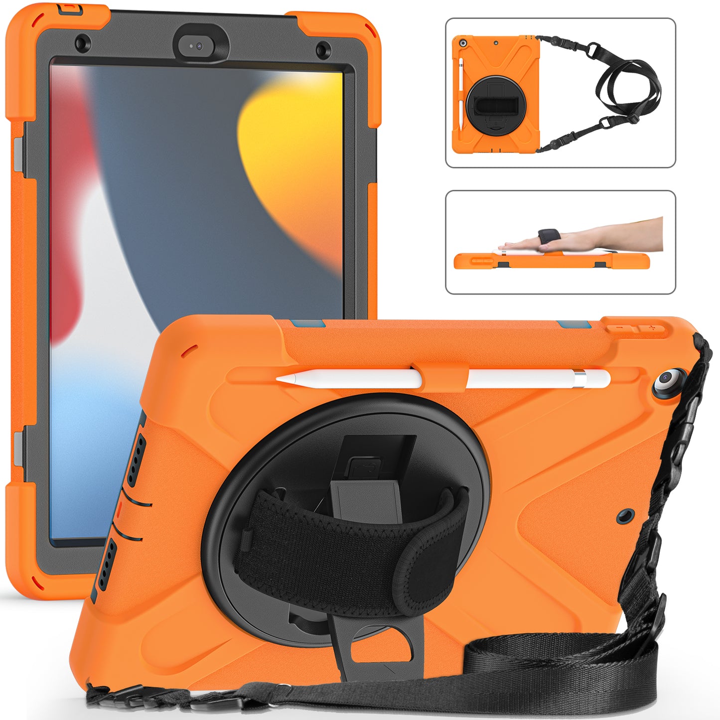 Pirate King iPad 7 Case 360 Rotating Stand with Hand Holder Shoulder Strap