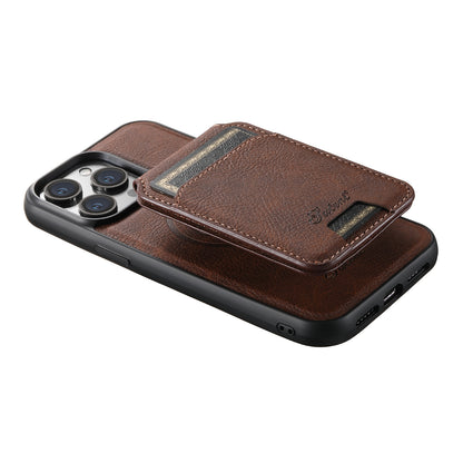 Magnetic Card Holder iPhone 15 Leather Cover 2 in 1 Car Mount