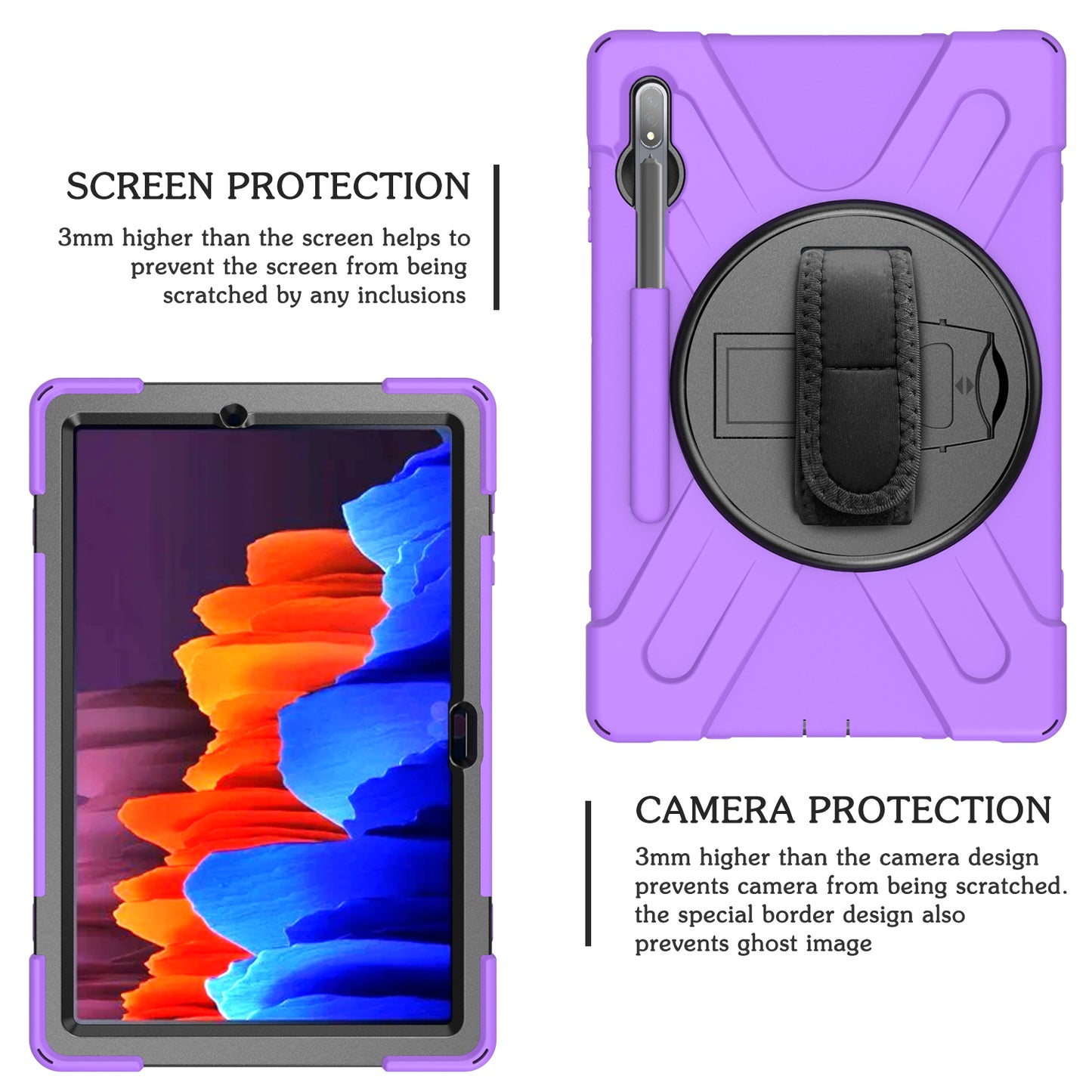 Pirate King Galaxy Tab S8+ Case 360 Rotating Stand with Hand Holder Shoulder Strap