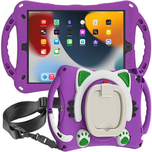 Stereoscopic Cat iPad 8 Silicone Case Kids Safe Rotating Folding Handle Grip