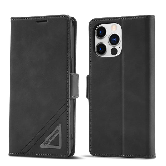 Tower Buckle iPhone 14 Pro Leather Case Frosted TPU Magnetic Wallet Stand