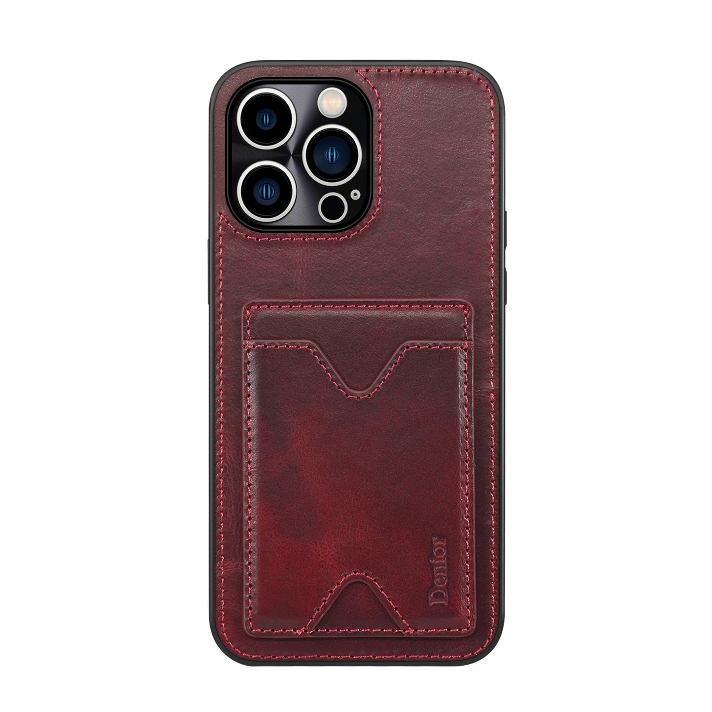 Waxed Cowhide Leather iPhone 13 Pro Wallet Cover Verticle Magnetic Kickstand