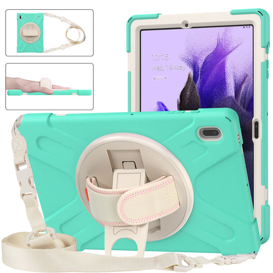 Pirate King Galaxy Tab S7 FE Case 360 Rotating Stand with Hand Holder Shoulder Strap