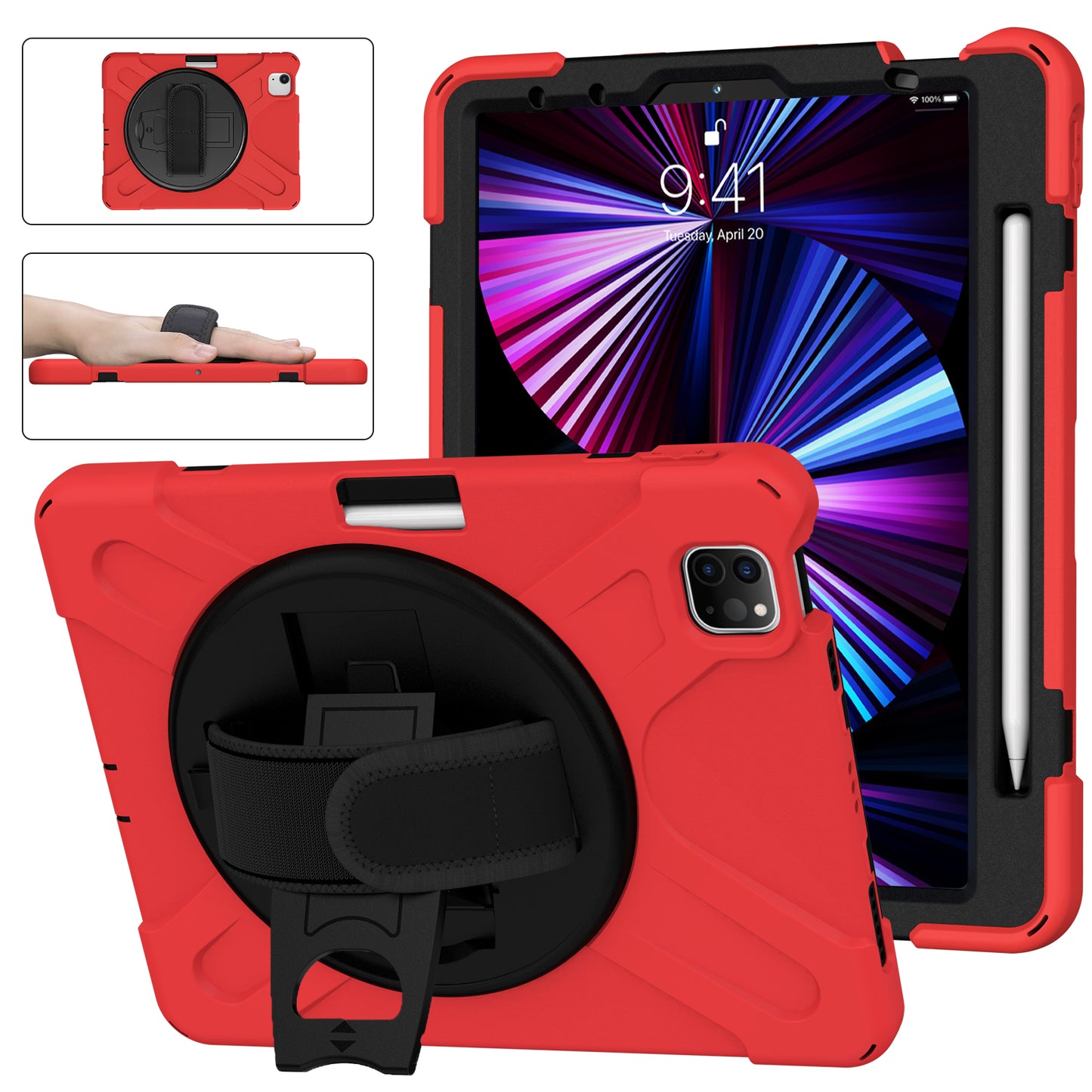 Pirate King iPad Pro 11 (2021) Case 360 Rotating Stand with Hand Holder Shoulder Strap