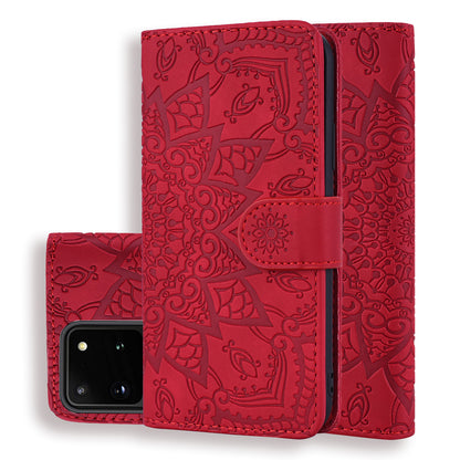 Double Hem Galaxy S21 Ultra Leather Case Embossing Sunflower Wallet Foldable Stand