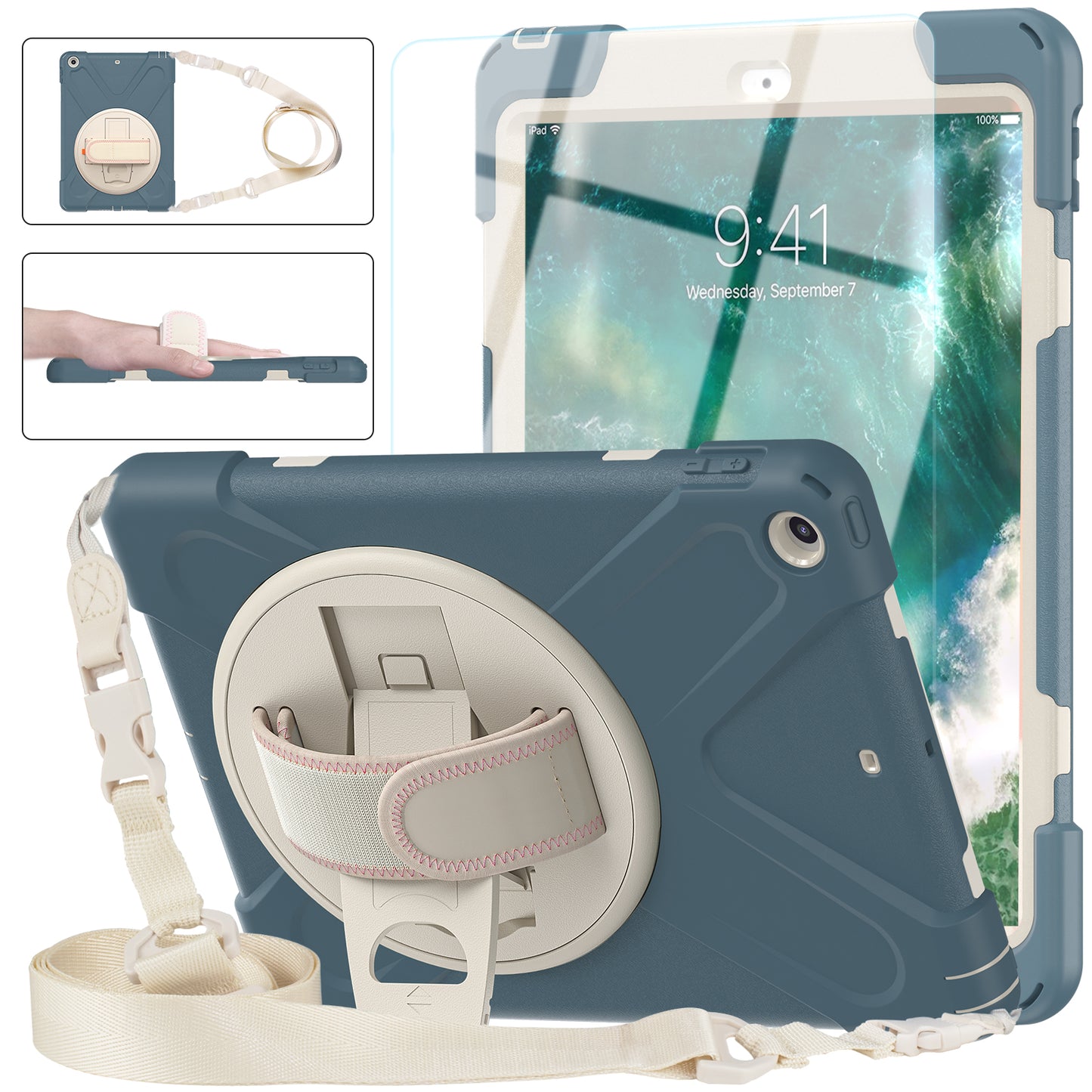 Pirate King iPad 5 Case 360 Rotating Stand with Hand Holder Shoulder Strap