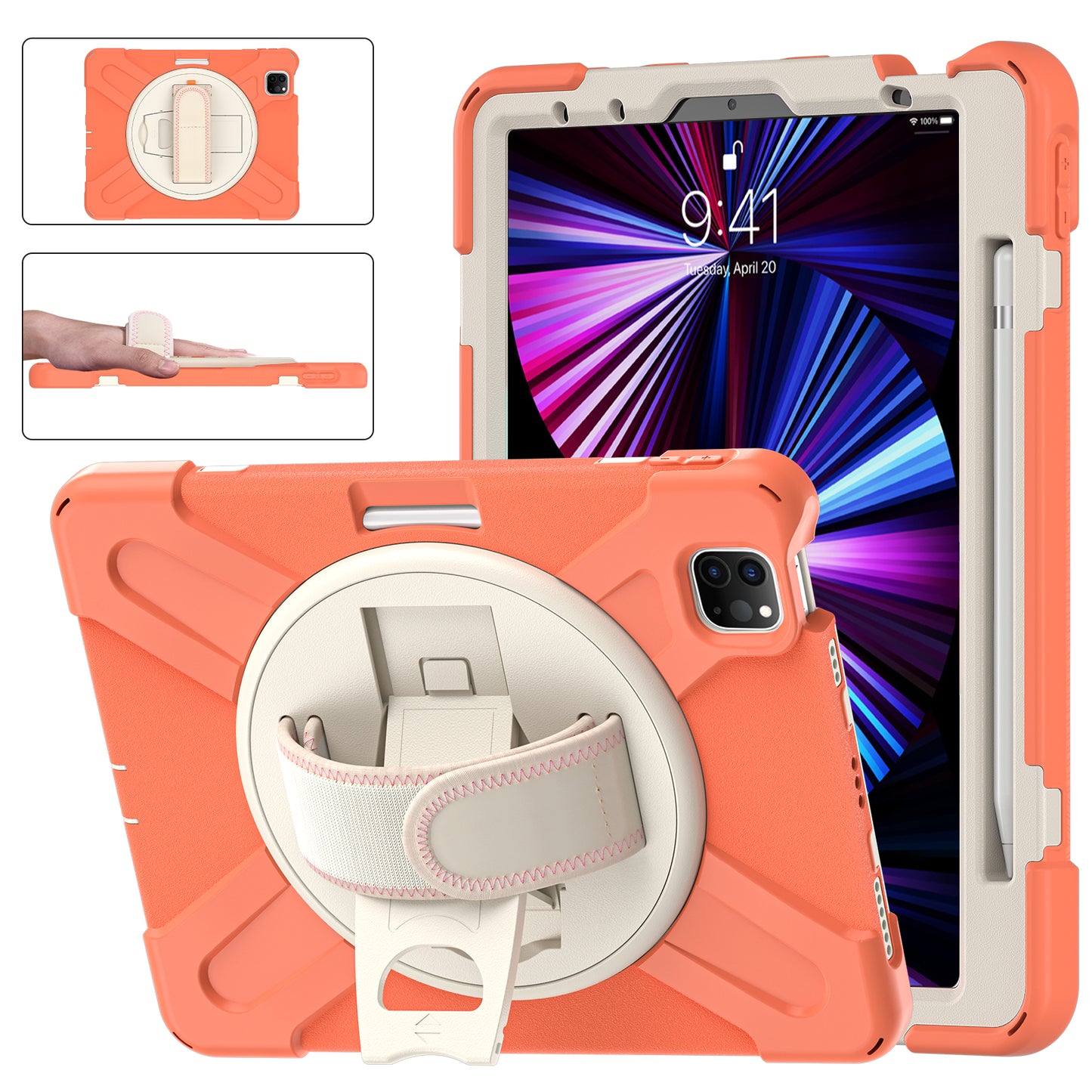 Pirate King iPad Pro 11 (2021) Case 360 Rotating Stand with Hand Holder Shoulder Strap