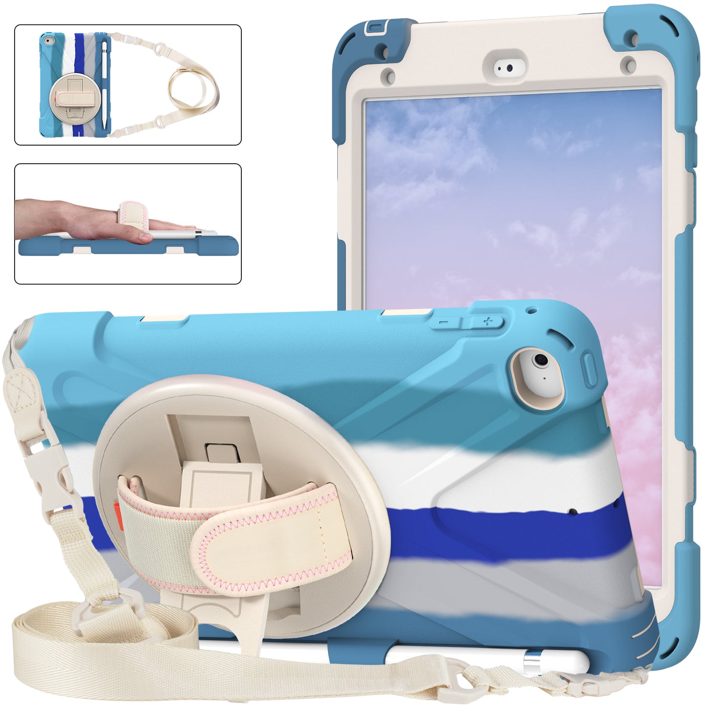 Pirate King iPad Mini 5 Case 360 Rotating Stand with Hand Holder Shoulder Strap