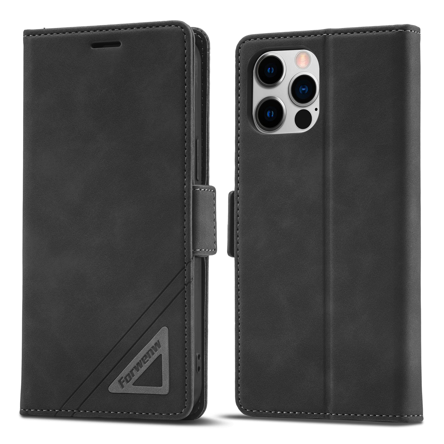 Tower Buckle iPhone 12 Pro Leather Case Frosted TPU Magnetic Wallet Stand