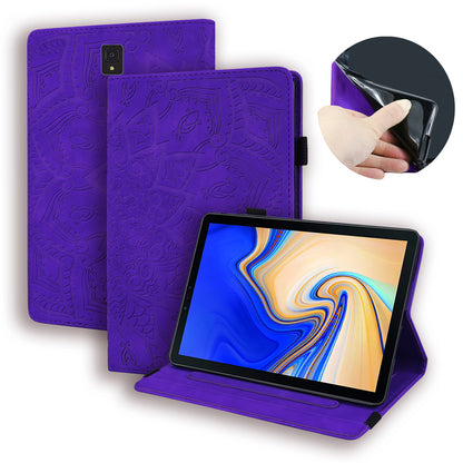 Double Hem Galaxy Tab S4 Leather Case Embossing Sunflower Wallet Foldable Stand