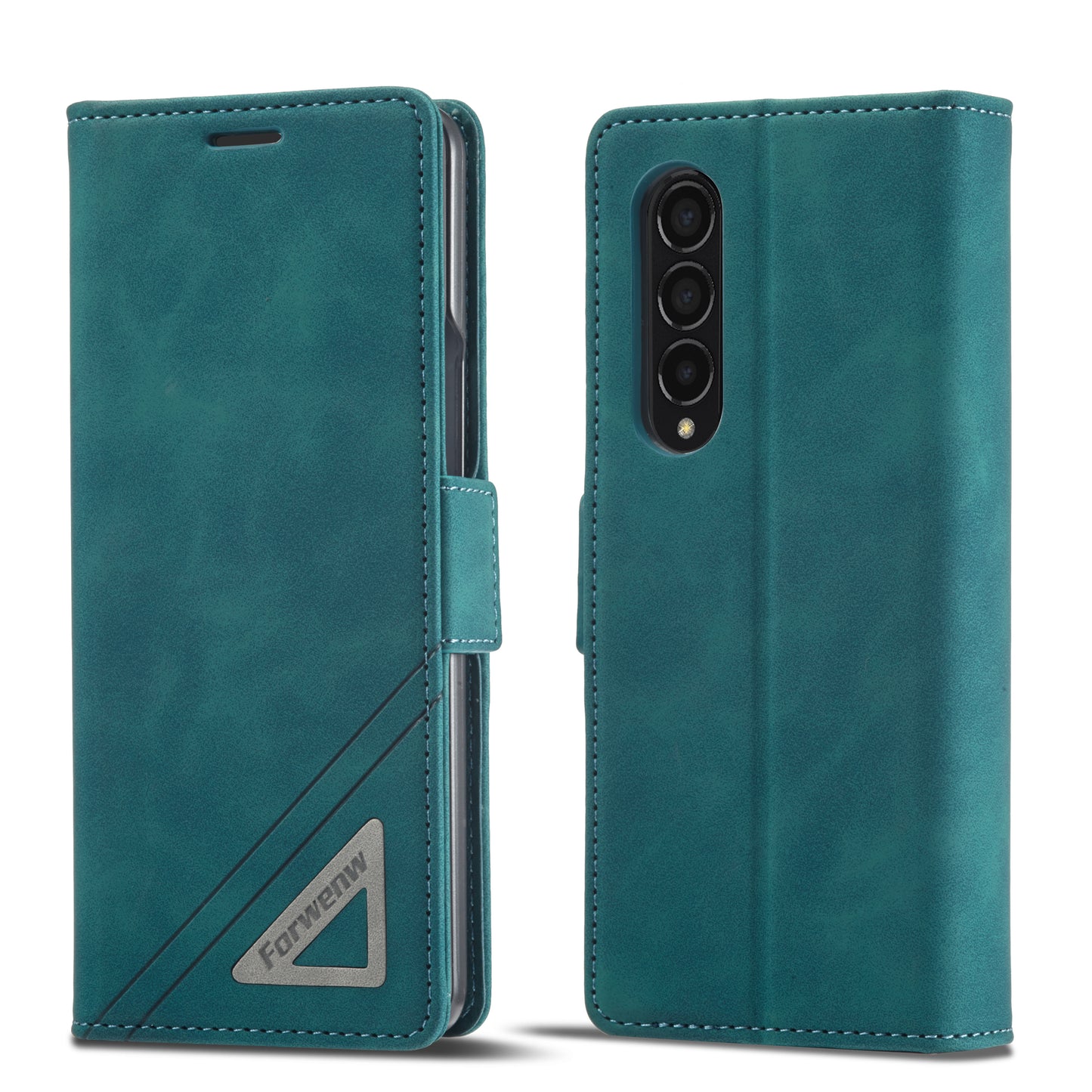 Tower Buckle Galaxy Z Fold4 Leather Case Frosted TPU Magnetic Wallet Stand