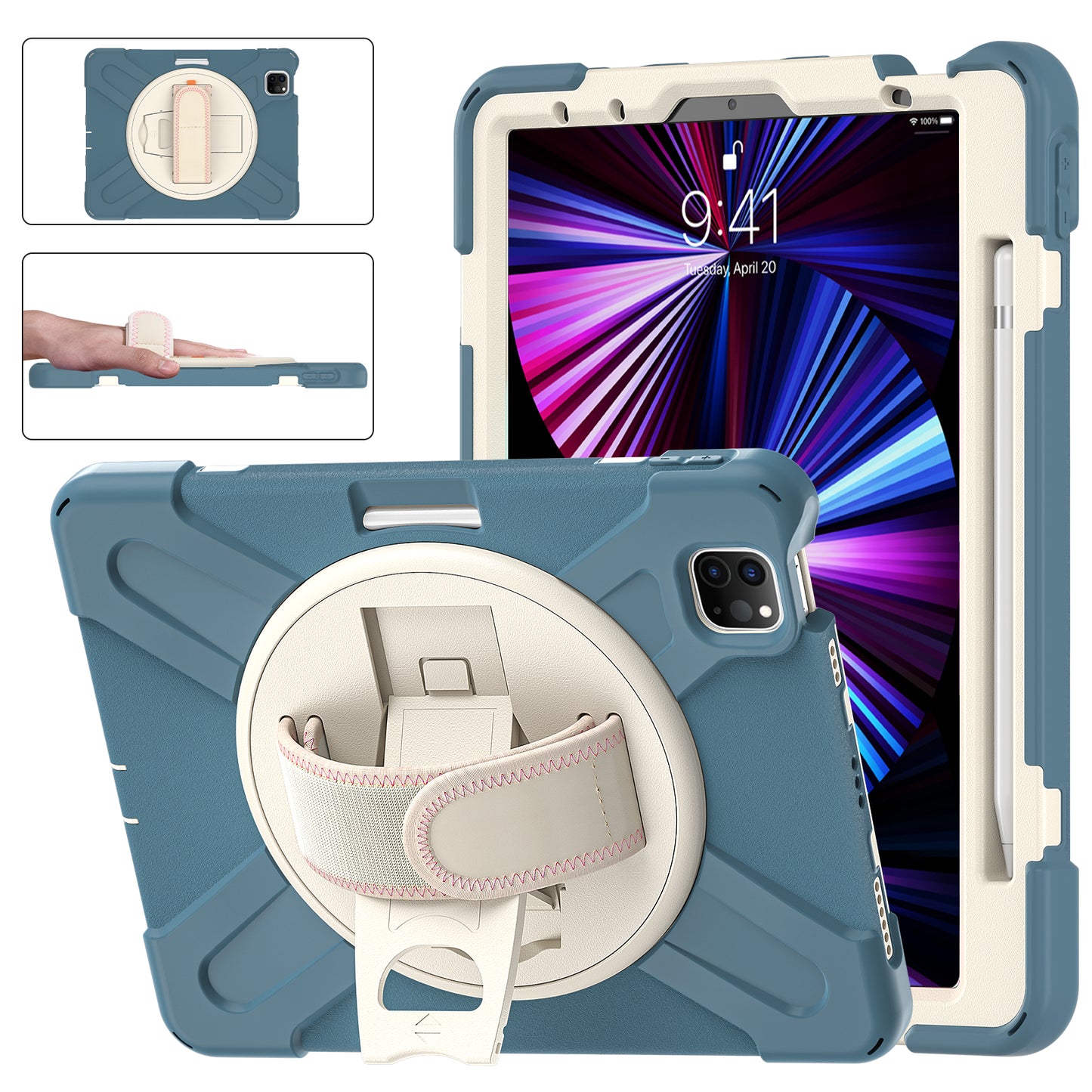 Pirate King iPad Pro 11 (2021) Case 360 Rotating Stand with Hand Holder Shoulder Strap