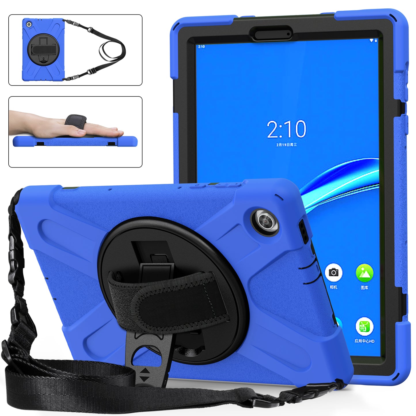 Pirate King Lenovo Tab M10 HD (2020) Case 360 Rotating Stand Holder Shoulder Strap